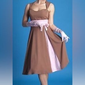 Bettie Page Collection 1950’s Style Tatyana Dress in Brown and Pink
